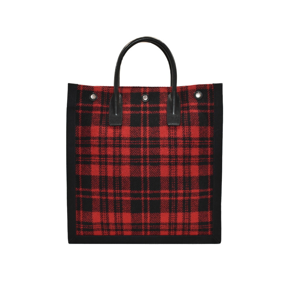 SAINT LAURENT Rive Gauche Red Black Tote Bag Check Fits - Picture 2 of 7